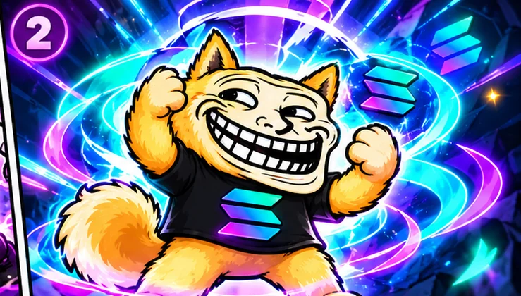 A combined Doge-Trollface being emerges with Solana energy