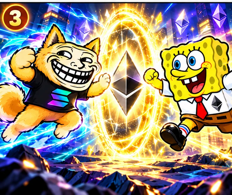 Solana fusion encounters Vitalik's SpongeBob next to the Ethereum symbol