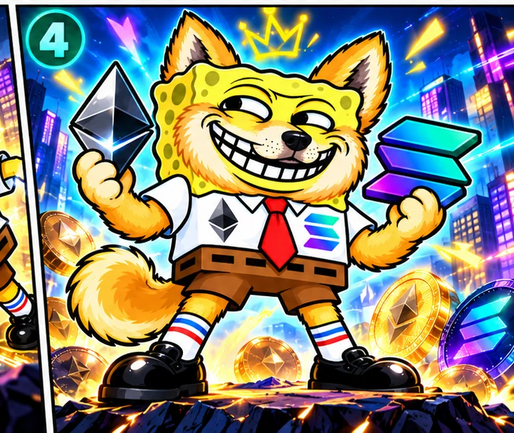 Trogebob appears holding Ethereum and Solana symbols
